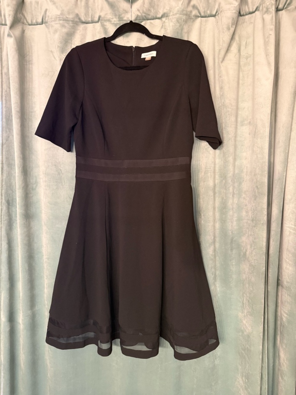 Calvin Klein Black Short-Sleeve Fit-and-Flare Midi Dress